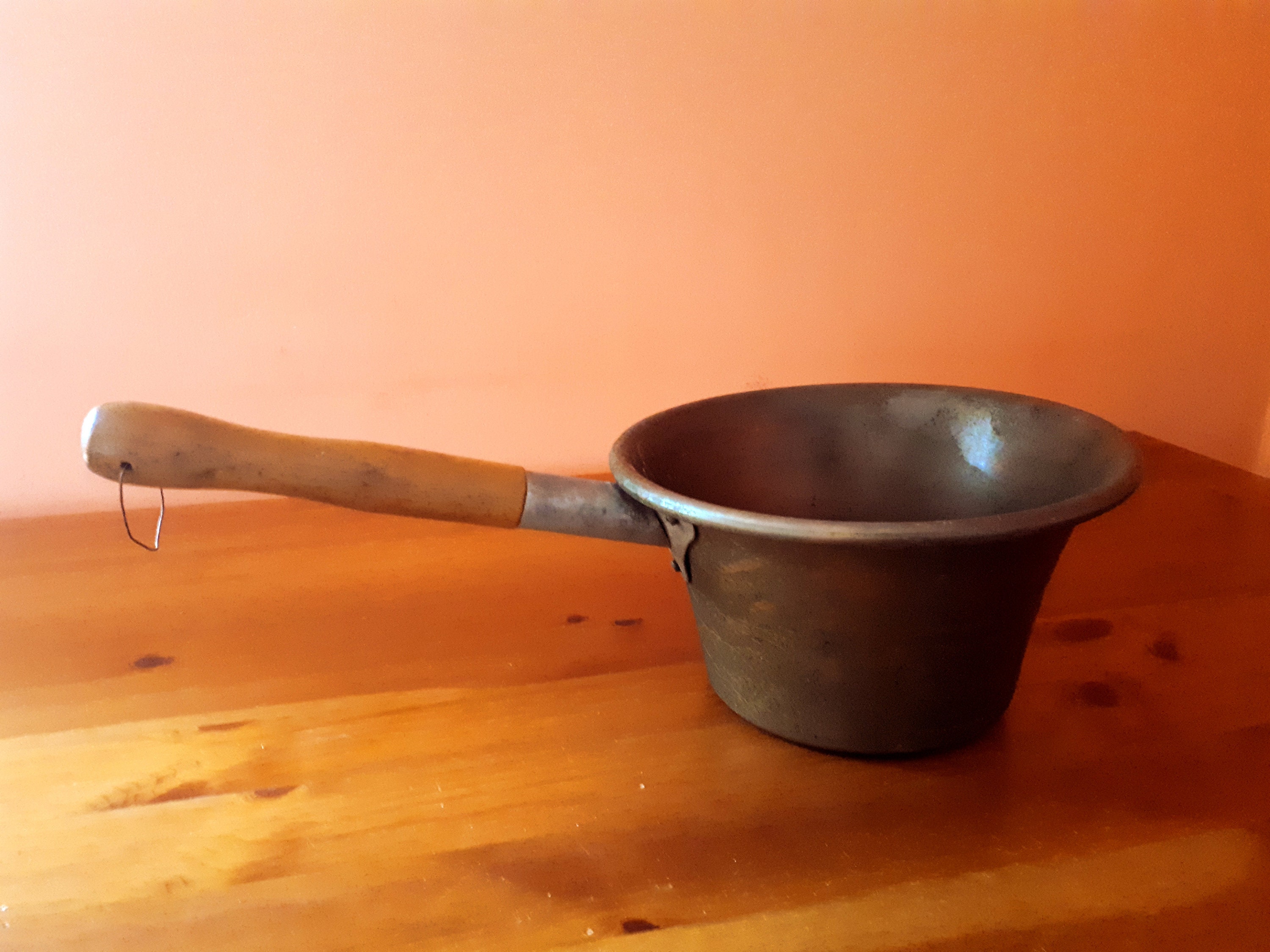 Copper Pot With Wooden Handle - Grandma's Saucepan - Country