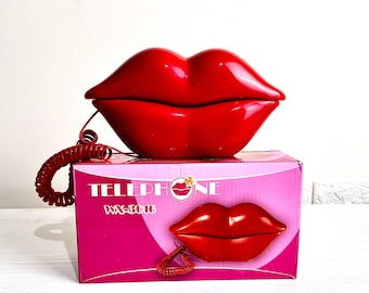 Phone Mouth Lipstick Lips with Box - Red Pop Art Vintage Landline Home Phone 80s