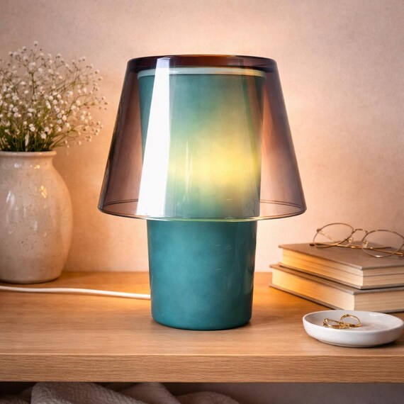 Lampada da tavolo vintage IKEA GAVIK Helena Svensson blu petrolio design scandinavo space age anni 80