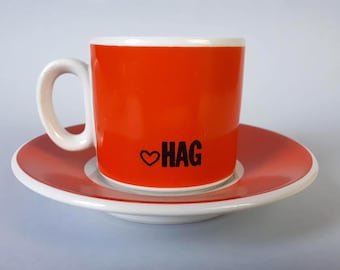 HAG Vintage 70s Decaffeinated Espresso Coffee Cup with Saucer ACF Ceramic Cups Made in Italy