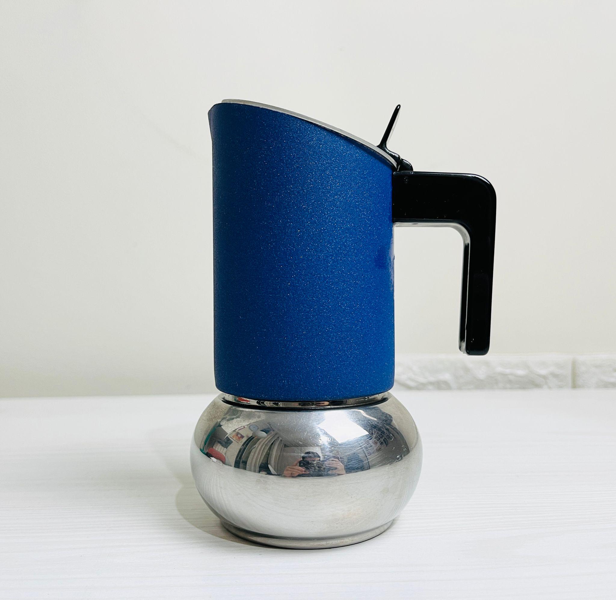 Moka Vintage Blue 2 Cup Coffee Maker in Aluminum with Stainless Steel Base Coffee Machine Made in Italy