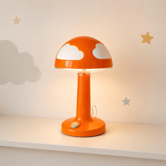 IKEA SKOJIG Vintage Table Lamp Mushroom Shape Orange Cloud Design