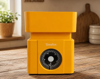 Terraillon vintage 1970s yellow kitchen scale, space age retro French modern pop design