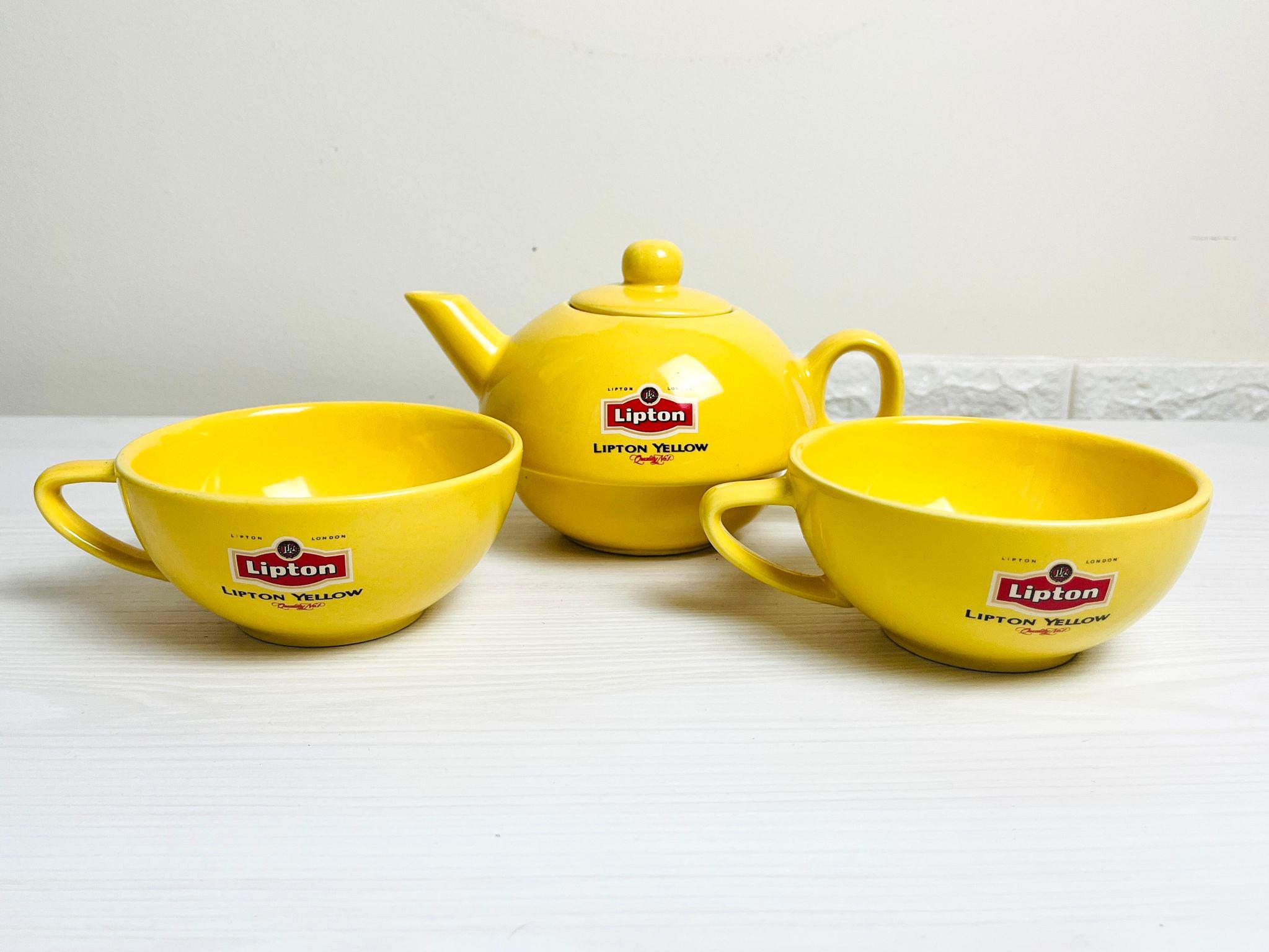 Vintage Lipton Yellow Set: Collectible Yellow Ceramic Teapot and