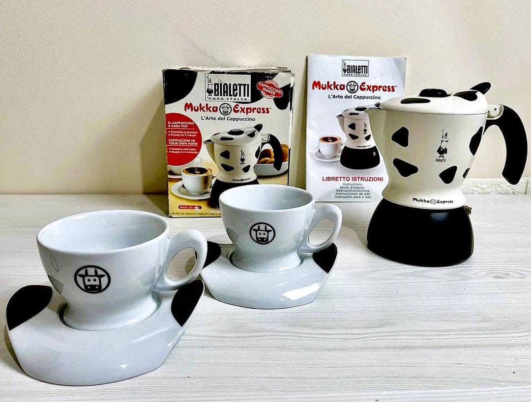 BIALETTI Mukka Express + 2 Cups and Saucers Cappuccino Maker Made