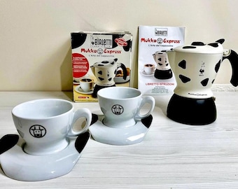 BIALETTI Mukka Express + 2 Cups and Saucers Cappuccino Maker Made in Italy - Instruction booklet + Box included