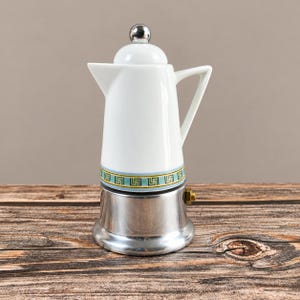 Vintage White Ceramic 1-Cup Moka Pot, Italian Coffee Maker from the 1970s and 1980s, Retro Design, Espresso Coffee, Vintage Kitchen