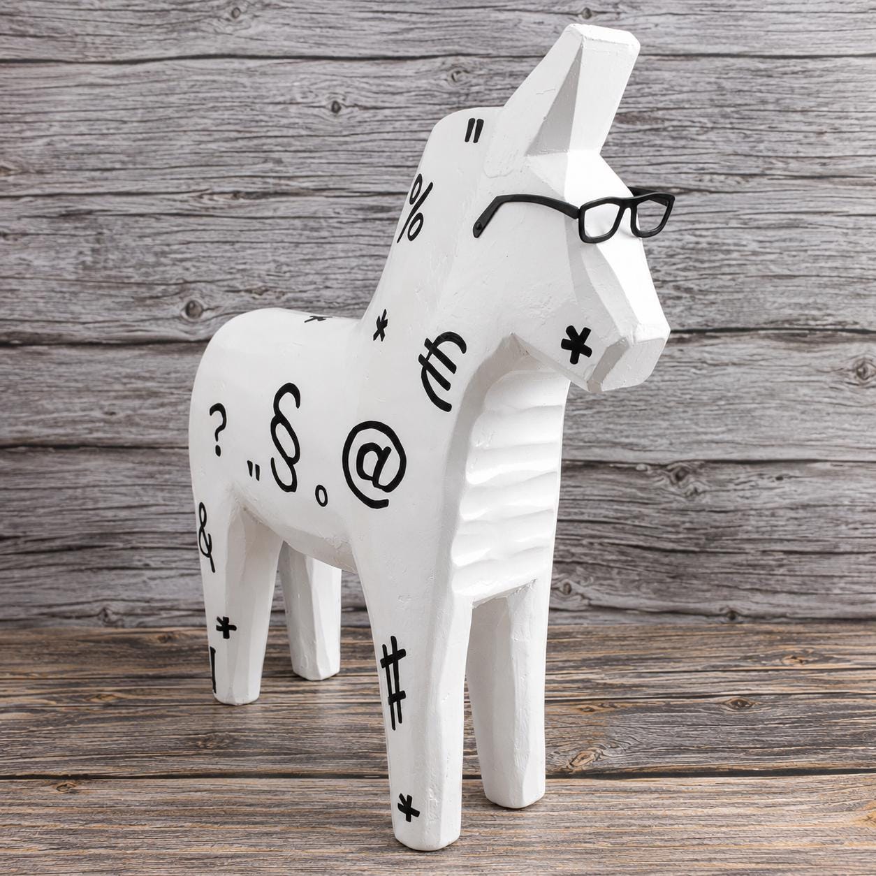 IKEA Dala Horse White With Glasses, Personalized Black Symbols