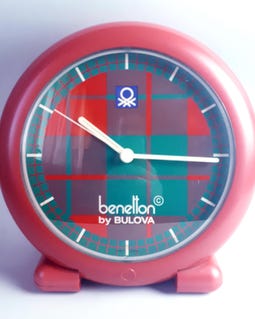 Vintage 1980s Benetton by Bulova Alarm Clock, Red Table Clock