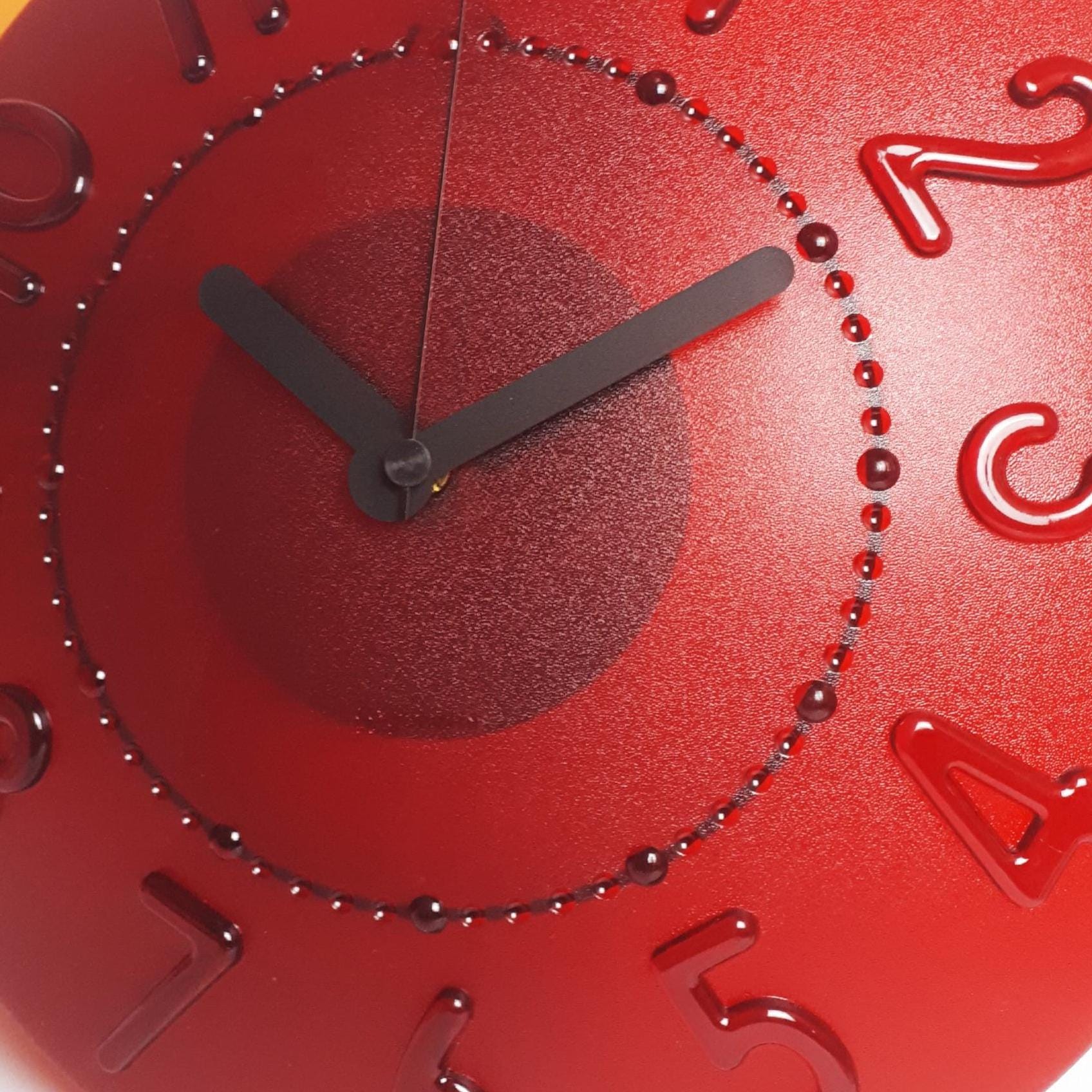 Guzzini Red Wall Clock Vintage 1980s Modern Plastic Design