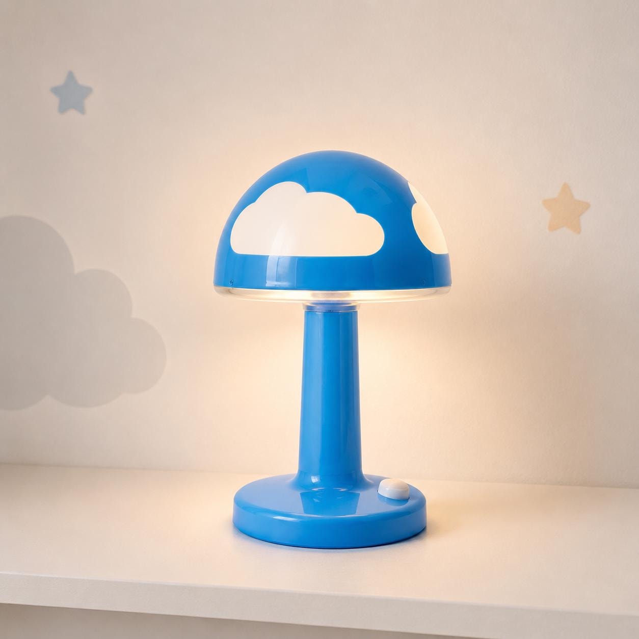 IKEA SKOJIG Vintage Table Lamp Mushroom Shape Blue Cloud Design