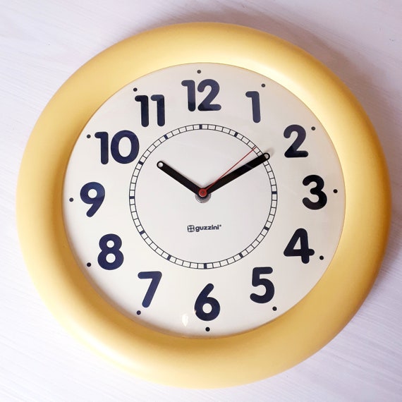 90s guzzini vintage wall 時計　ポストモダン Vintage GUZZINI Wall Clock, Vanilla Yellow Edge Design, Made in