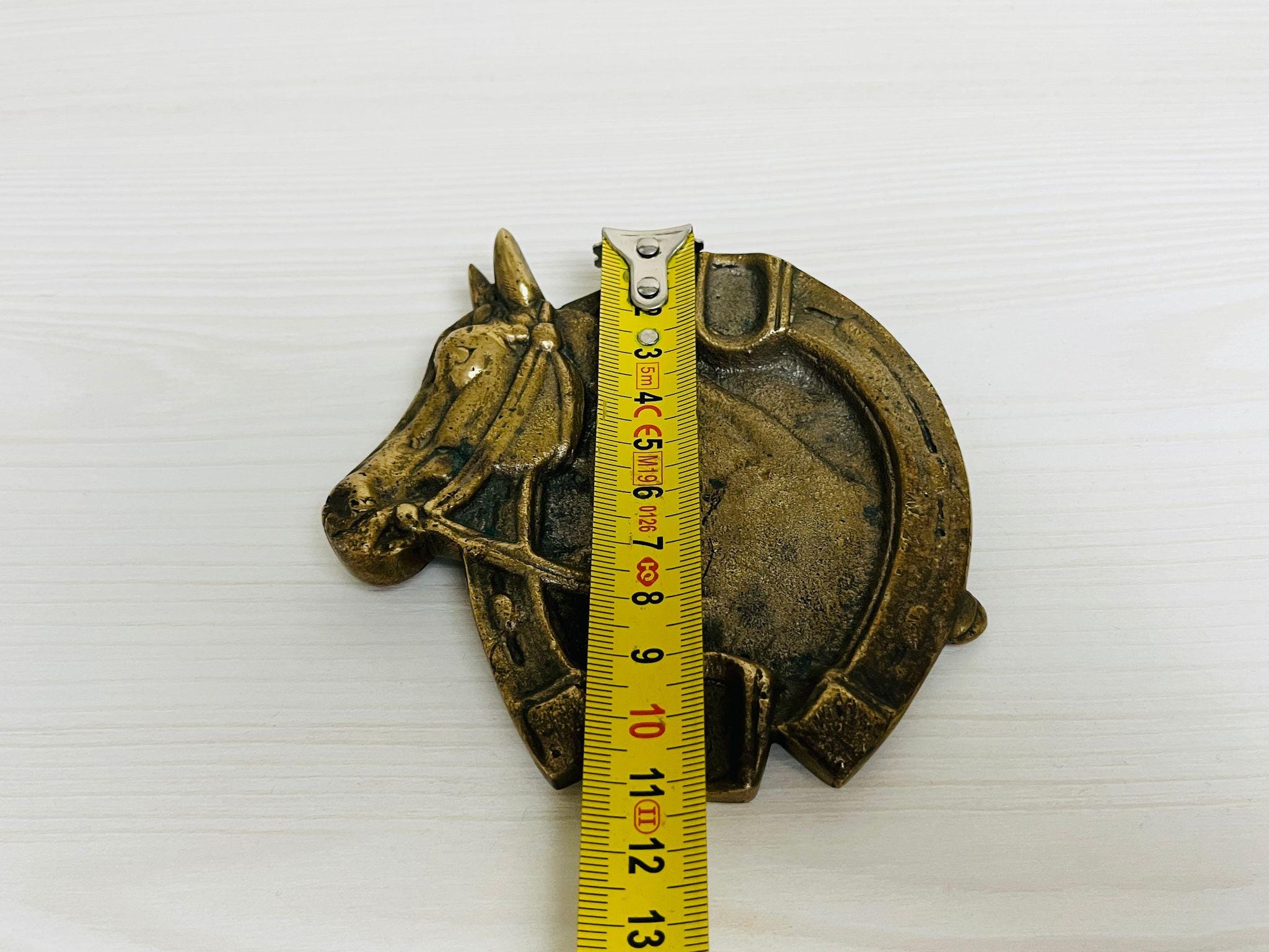 Vintage Brass Horse and Horseshoe Ashtray, Rustic Decor for Horse