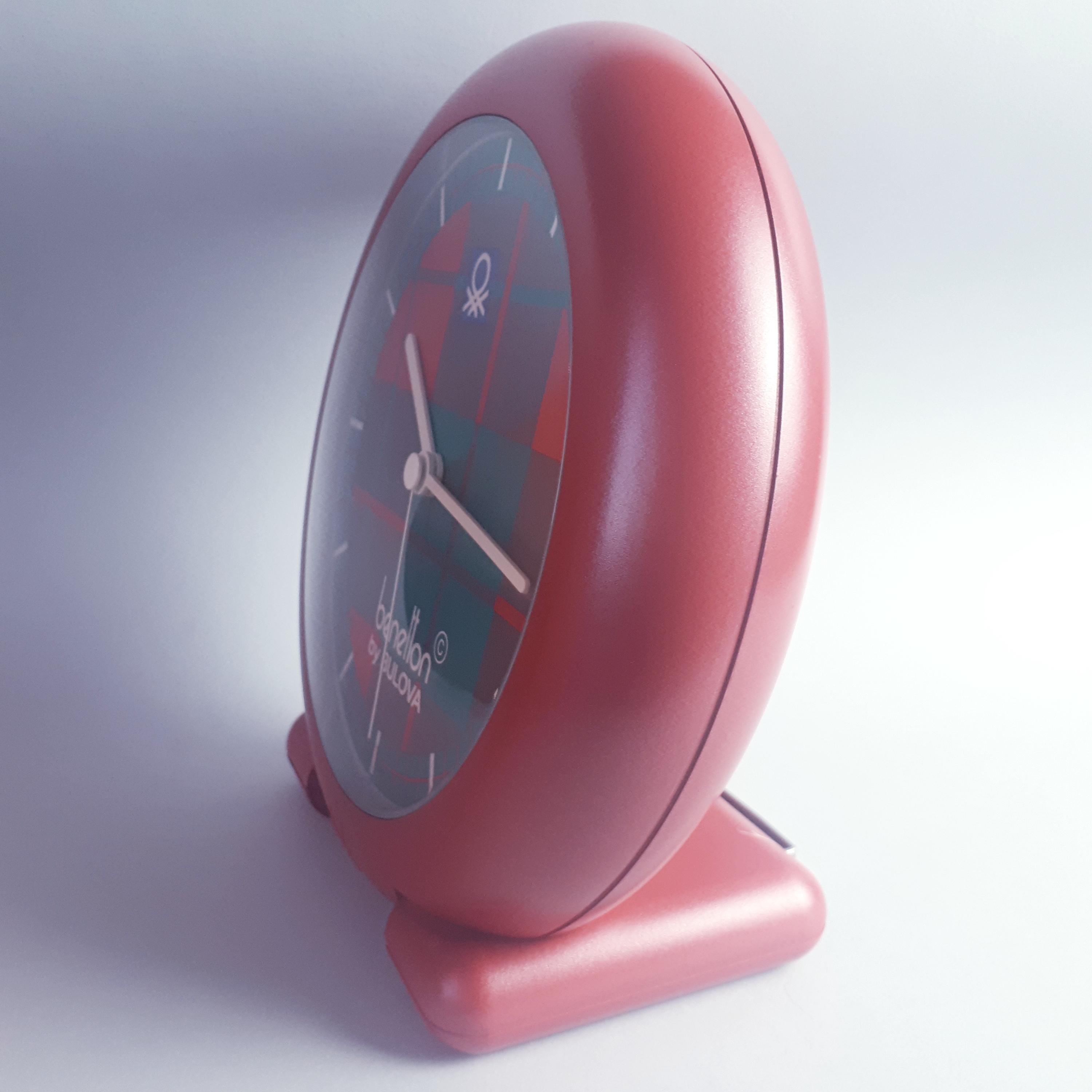 Vintage 1980s Benetton by Bulova Alarm Clock, Red Table Clock