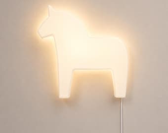 IKEA HASTHAGE Dala horse wall lamp, white LED, Scandinavian design, decorative light, children's bedroom, Nordic style
