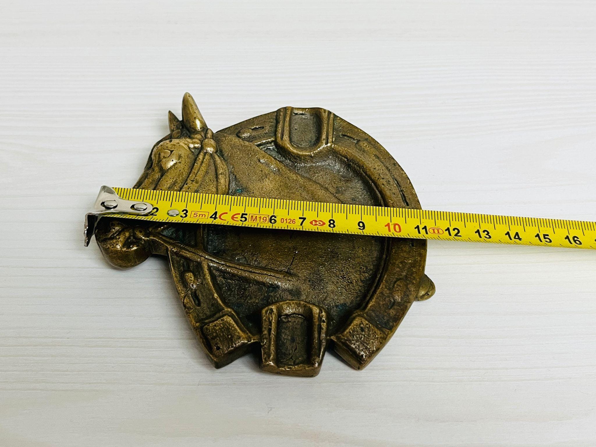 Vintage Brass Horse and Horseshoe Ashtray, Rustic Decor for Horse