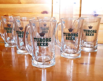 Tuborg Beer Mugs 20cl Set of 6 Glasses Made in Italy 200ml Tuborg Beer Glass 6 pieces Pub Restaurant Glass