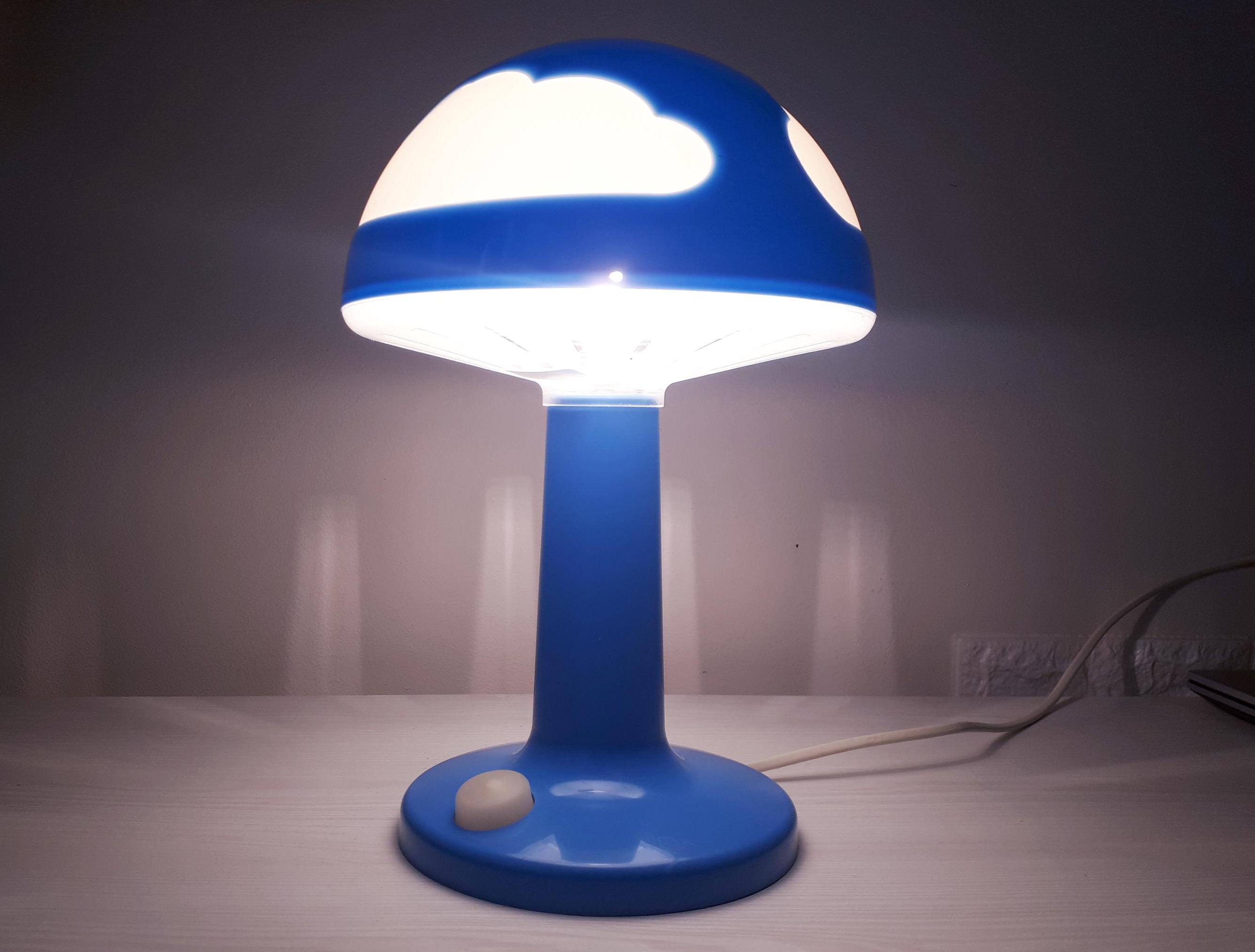 IKEA SKOJIG Vintage Table Lamp Mushroom Shape Blue Cloud Design