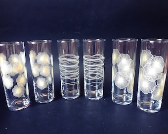 Set of 6 Ikea Vintage Atomic Sunburst Tom Collins Highball Glasses Design by Nysgards Maria Bengtsson.