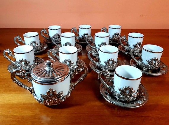 Sweejar Set di 6 tazze da caffè e piattino, impilabili, in
