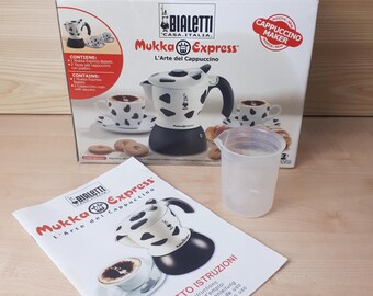 Bialetti Mukka Express Set + 2 Cow Cappuccino Cups and Saucers