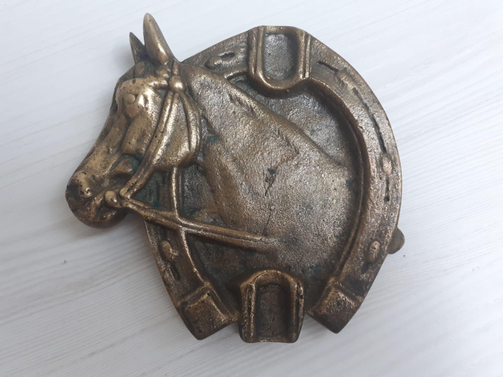 Vintage Brass Horse and Horseshoe Ashtray, Rustic Decor for Horse