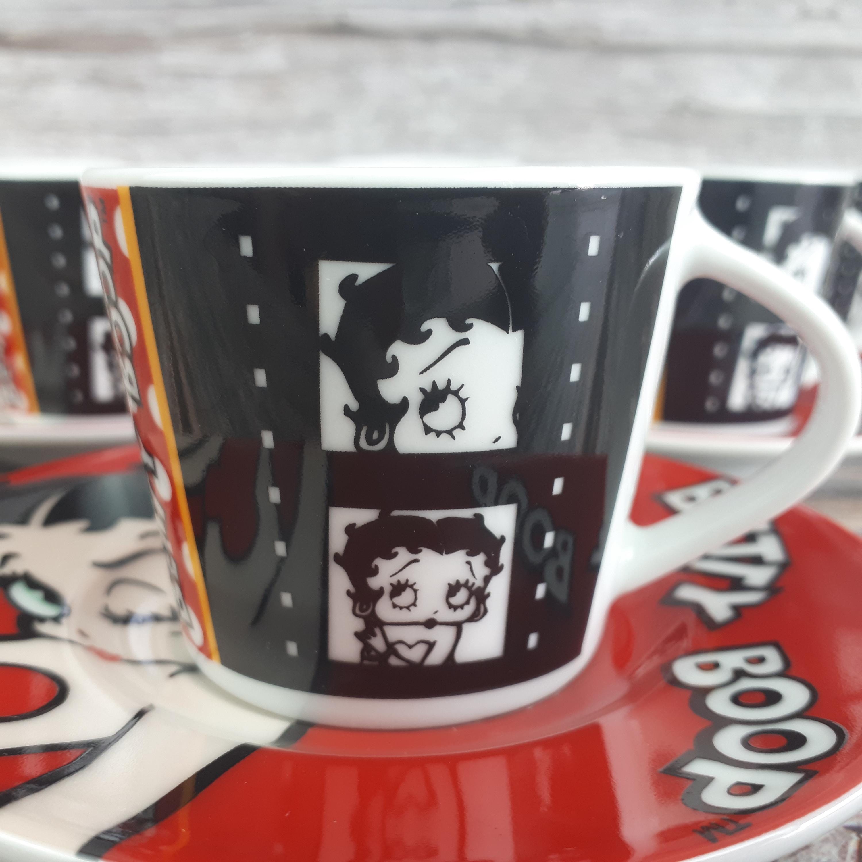 Set of 6 Betty Boop Coffee Cups in Red Ceramic With Polka Dots