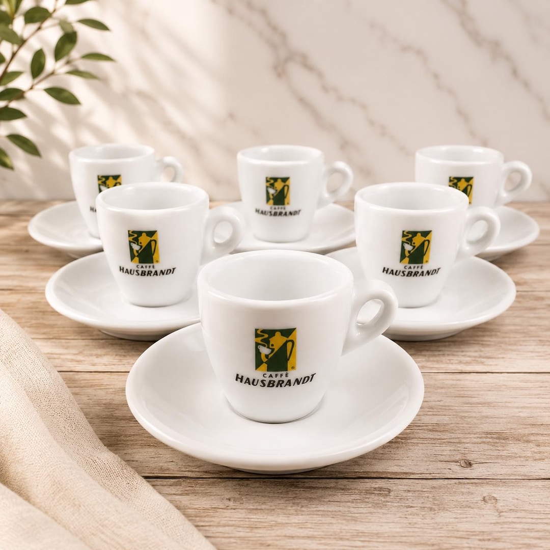 Set of 6 Original Hausbrandt Coffee Cups With Saucers Trieste 1892