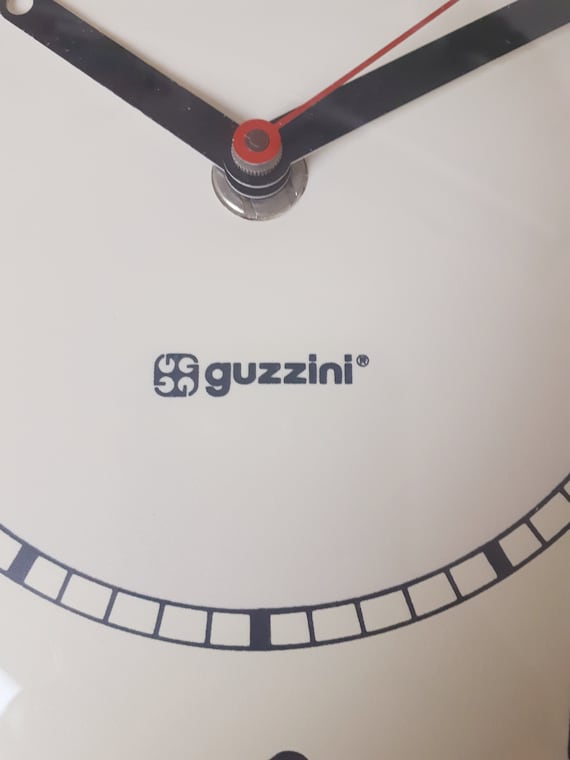 Vintage GUZZINI Wall Clock, Vanilla Yellow Edge Design, Made in