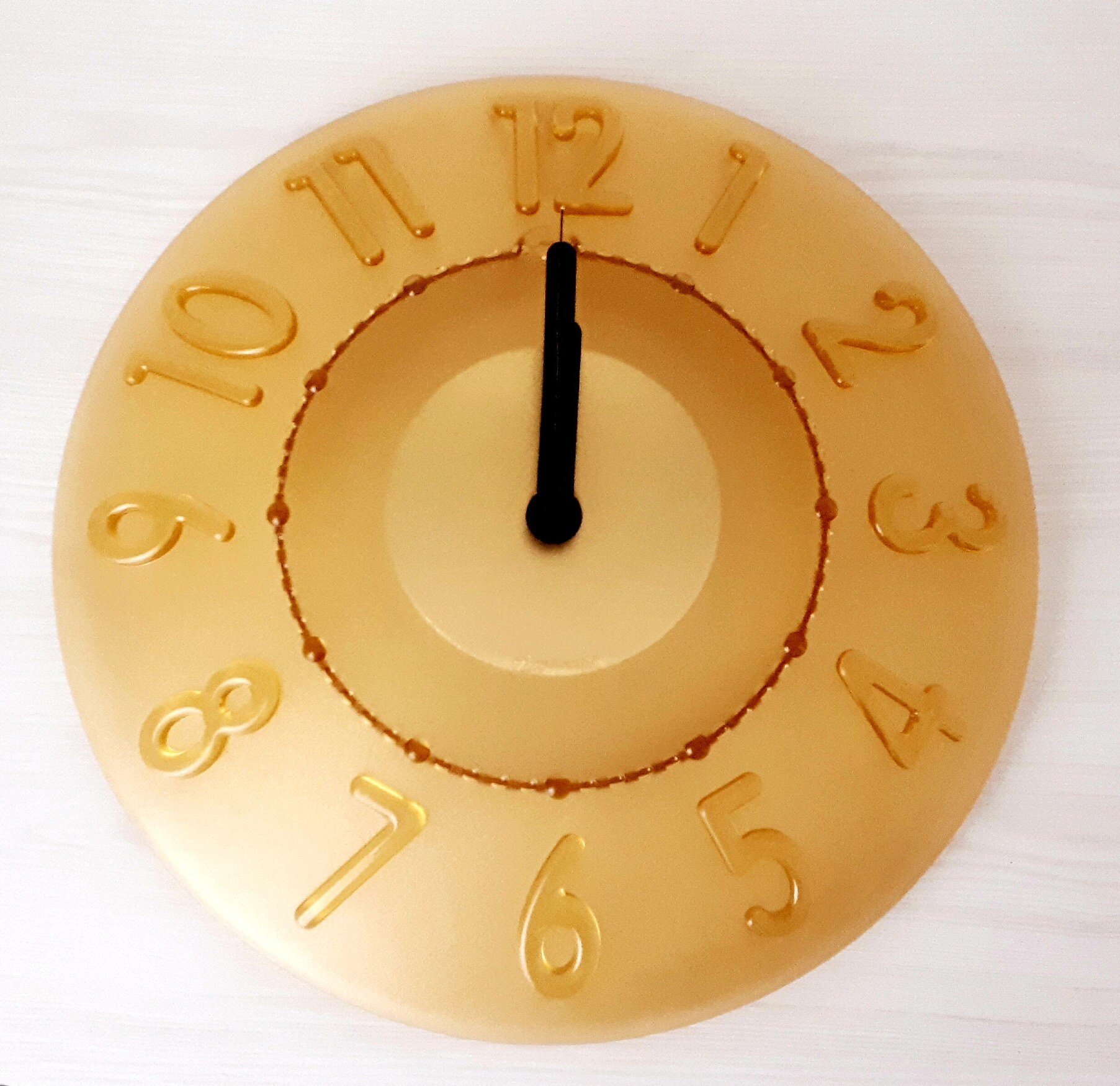 Guzzini Yellow Wall Clock Vintage 1980s Modern Plastic Design