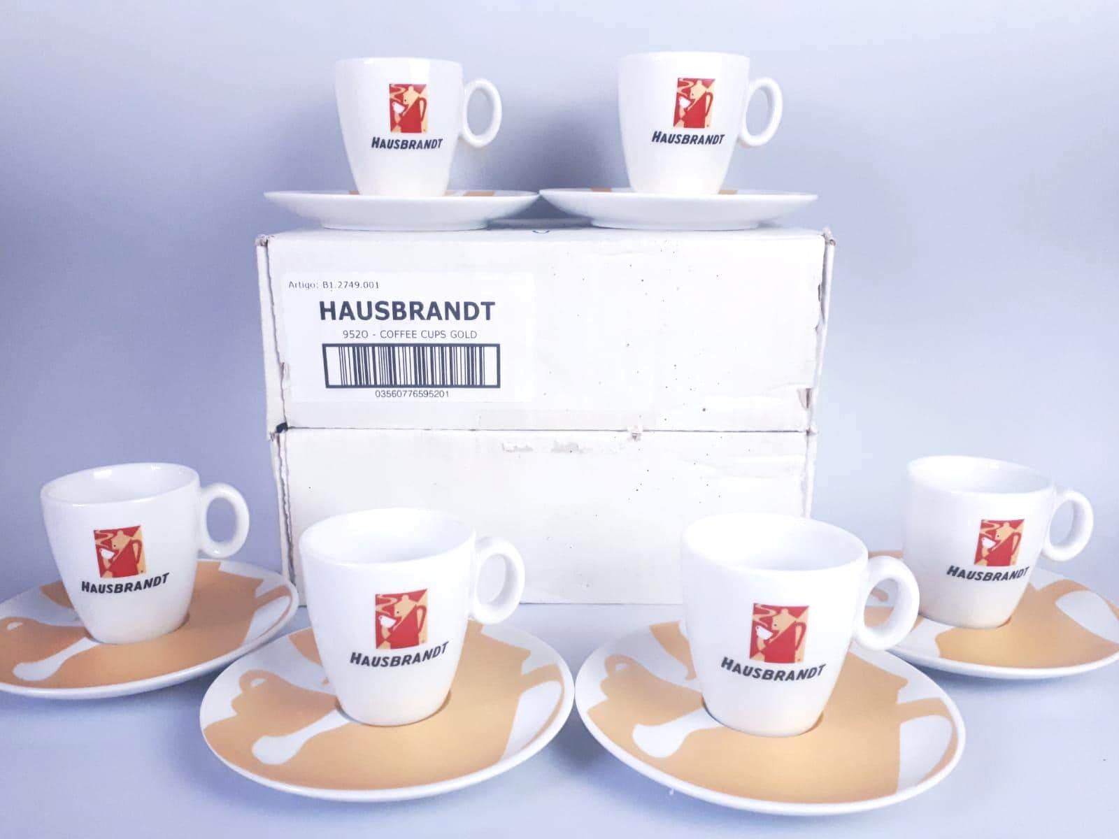 Set 6 Tazzine Caffè Hausbrandt Originali Con Piattini Oro Trieste