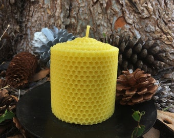 Pillar Beeswax Candle / 3” Tall /Hand Rolled /Honeycomb /Natural /100% Beeswax /Pure /Home Decor