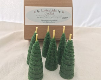 Beeswax Candles: Cute Trees, Forest Green, Home Decor, Warm Fall, Gift under 10 dollars