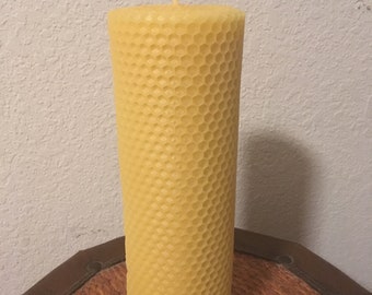 Candles Pillar Beeswax Candle/8" Tall/Hand Rolled/Honeycomb/100% Beeswax /Natural/Home Decor