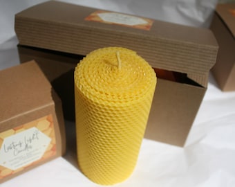 Hand Rolled Honeycomb Beeswax Candle/3”x8”