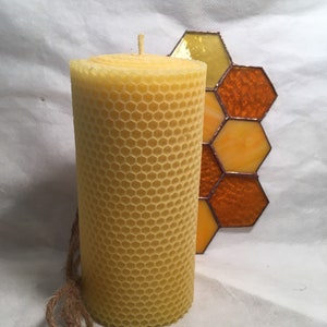 Pillar Beeswax Candle/ 6” Tall/Hand Rolled/Honeycomb/ Natural/100% Beeswax/Pure Beeswax/Decor