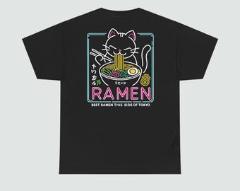 Cat Ramen T-Shirt, Japanese Streetwear, Noodles Lover Tee