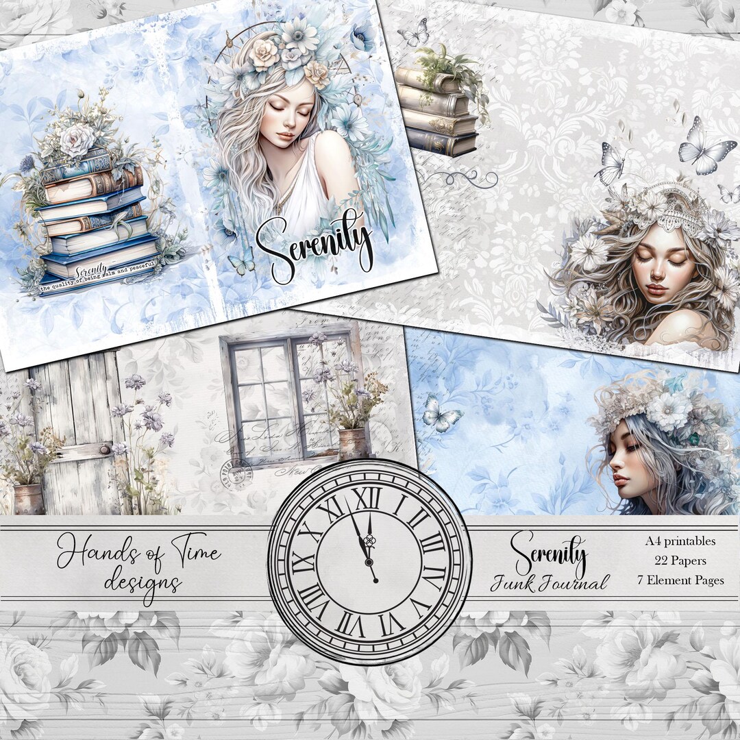 Serenity, Junk Journal Kit, Blue Calm, Embellishments, Digital ...