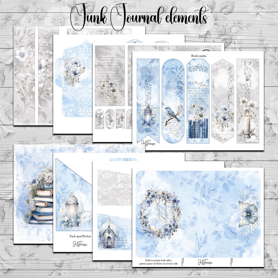 Serenity, Junk Journal Kit, Blue Calm, Embellishments, Digital ...