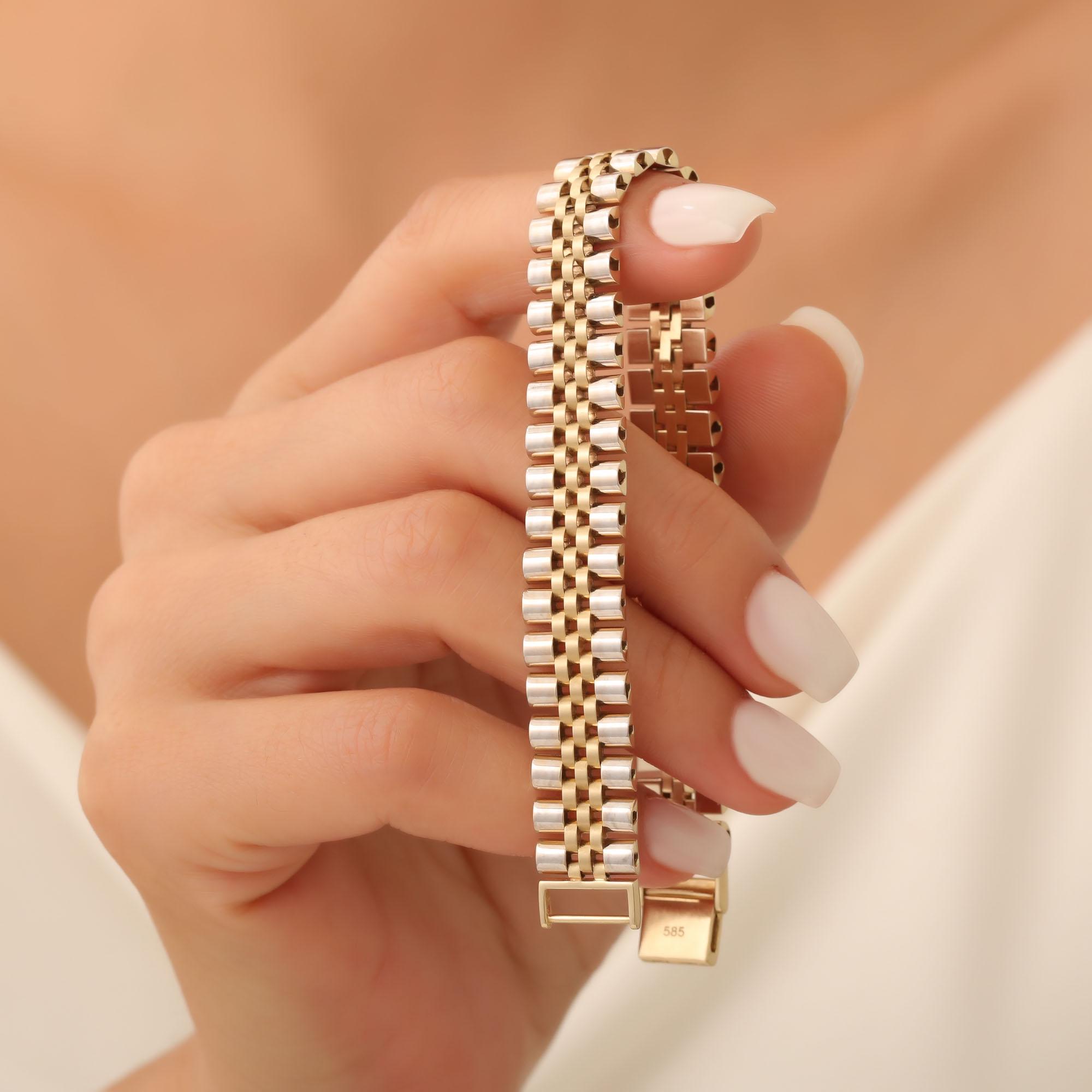 14K Solid Gold Watch Strap Bracelet for Women, 14K Two Tone  display picture 2