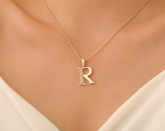 14K Solid Gold Initial Necklace | Custom Letter Pendant | Elegant Gold Monogram Jewelry | Perfect Gift for Her