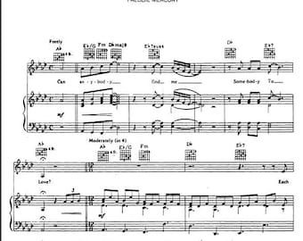 Queen - Somebody to Love Piano, Guitar & Voice Sheet Music PDF