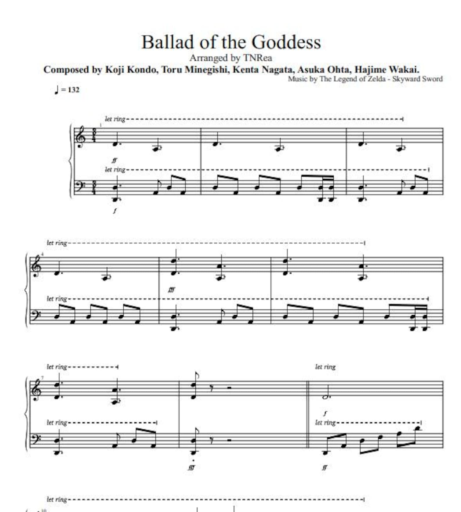 Ballad of the Goddess Piano Sheet Music Zelda Skyward Sword