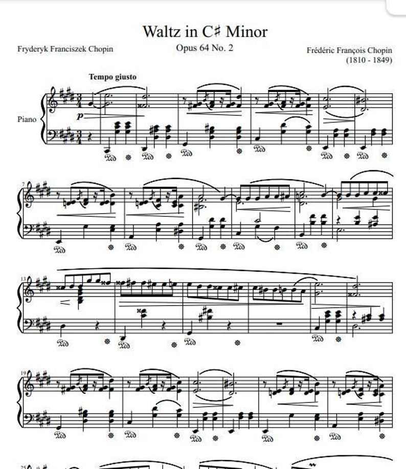Waltz in C♯ Minor - Chopin Op. 64 No. 2 | Piano Sheet Music | PDF - Etsy