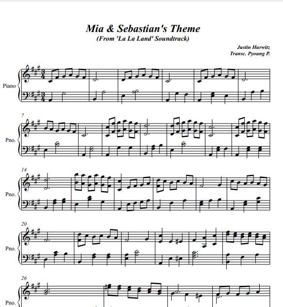 Mia & Sebastians Theme La La Land Piano Sheet Music PDF Etsy