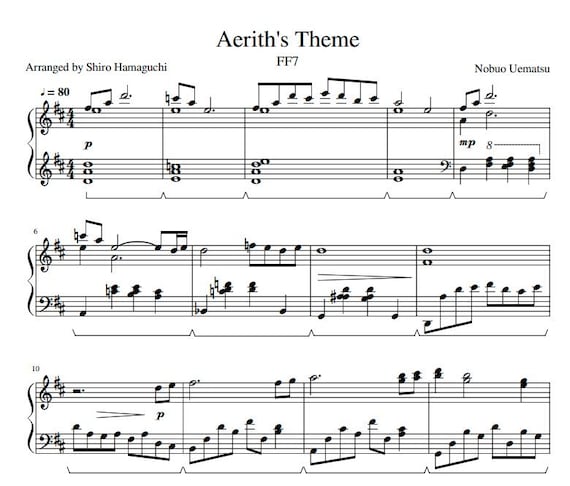 エアリスのテーマ - ファイナルファンタジーVII ピアノ楽譜 (PDF