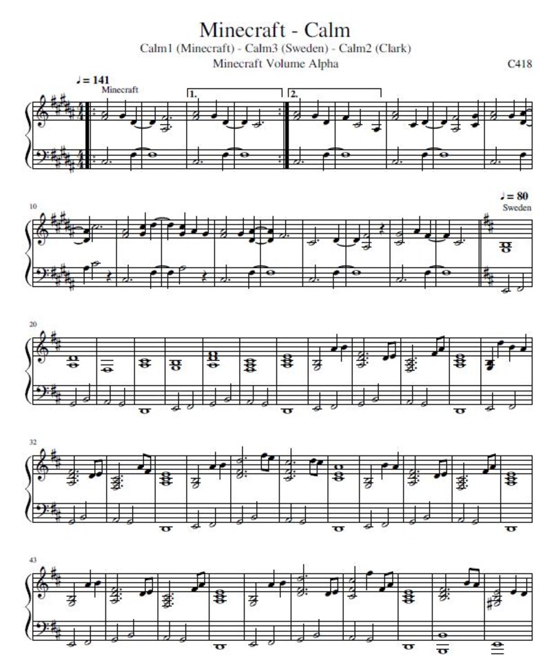 Minecraft Music Notes Letters Minecraft Theme - Piano Sheet Music - Downloadable PDF - Etsy