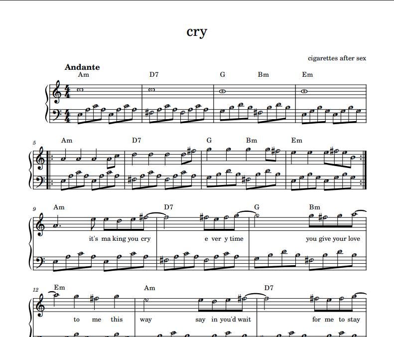 cry cigarettes after sex piano sheet music - Cigarettes After Sex John Wayne