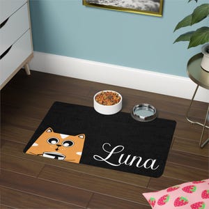 Personalized Pet Food Mat for Cats, Custom Cat Bowl Mat, Cute Pet Feeding Mat, Cat Lover Gift, Cozy Cat Decor