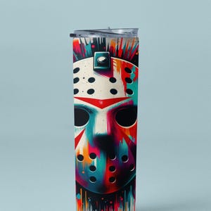 Jason Abstract Tumbler - Insulated Stainless Steel Mug with Lid & Straw, Unique Gifts, Gift for Him, Gift for Her, Horror Tumbler, Halloween